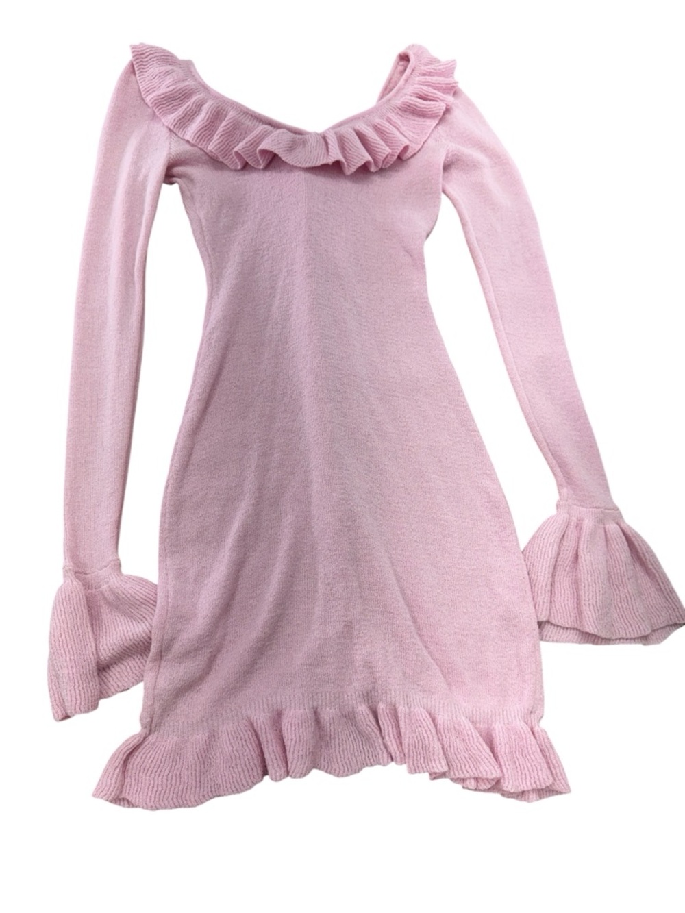 Pink Ruffle V-Neck Knit Mini Dress - Picture 3 of 13